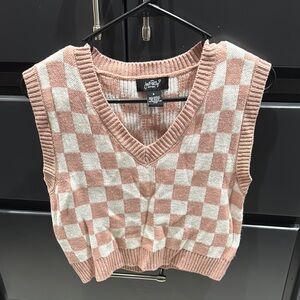 Forever 21 Pink and White V-Neck Sweater Vest